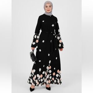 Floral Black Modest Dress